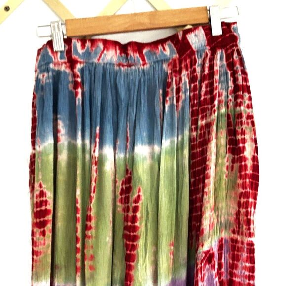 Boho Tie Dye Pants Wide Leg Jogger Pockets Colorful Free Size OS Viscose Hippie - Picture 9 of 11